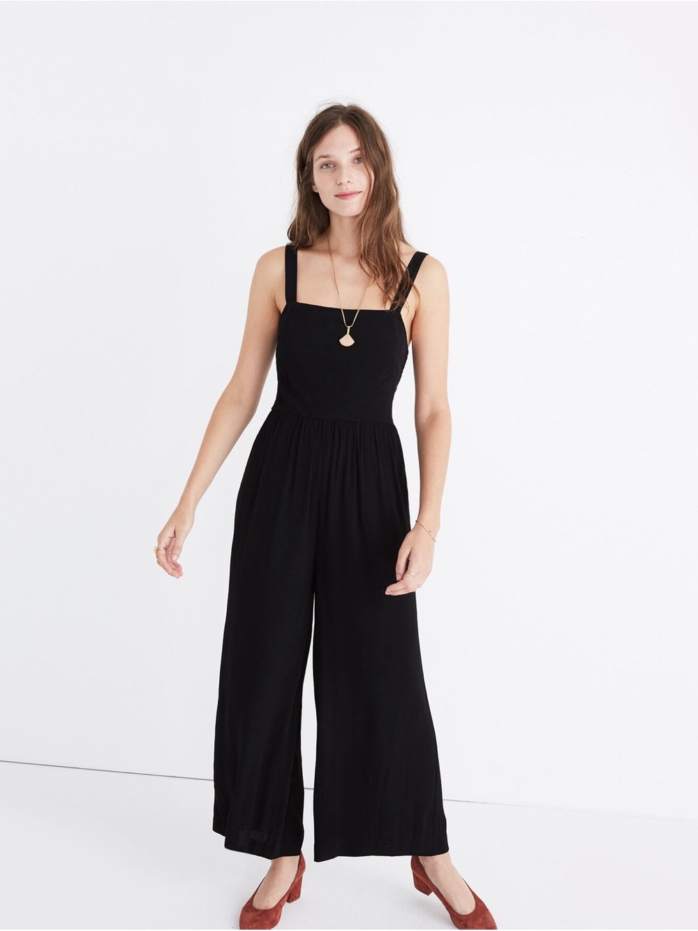 Madewell black smocked crop jumpsuit